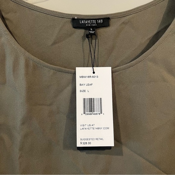 NWT Lafayette 148 Large Bay Leaf Green Ruthie 100% Sleeveless Silk Blouse - Picture 3 of 5